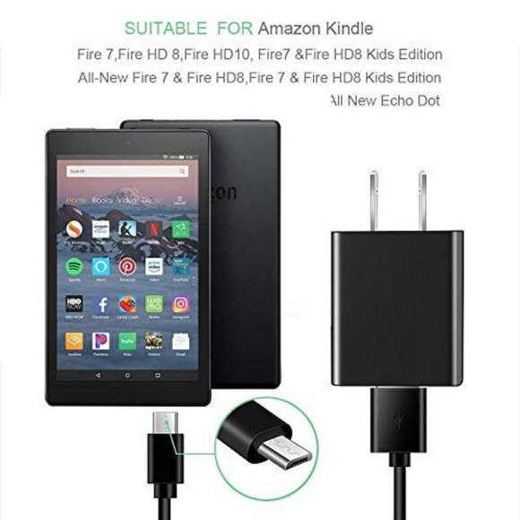 Amazon Kindle Fire Tablet Fast Charger Adapter + Micro USB Cable Cord 6.5 FT - Picture 1 of 4